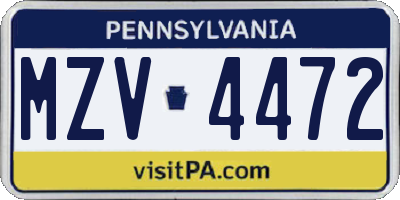 PA license plate MZV4472