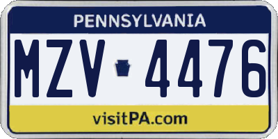 PA license plate MZV4476