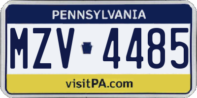PA license plate MZV4485