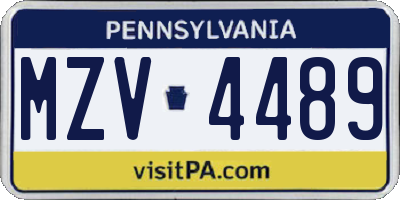 PA license plate MZV4489