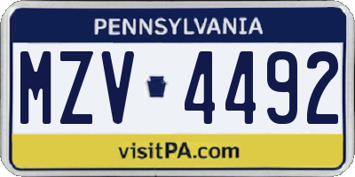PA license plate MZV4492
