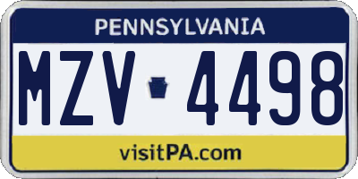 PA license plate MZV4498