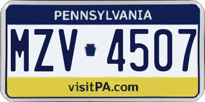 PA license plate MZV4507