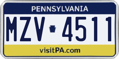 PA license plate MZV4511