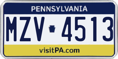 PA license plate MZV4513