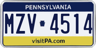 PA license plate MZV4514