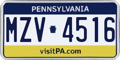 PA license plate MZV4516