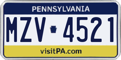 PA license plate MZV4521