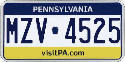 PA license plate MZV4525