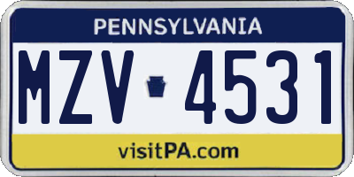 PA license plate MZV4531