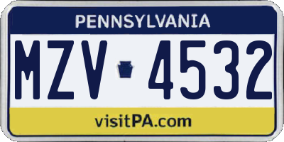PA license plate MZV4532