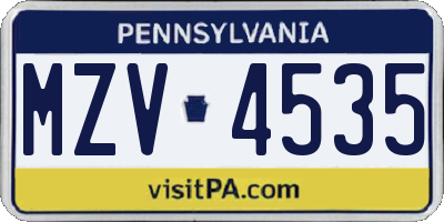 PA license plate MZV4535