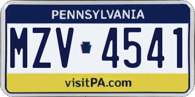 PA license plate MZV4541