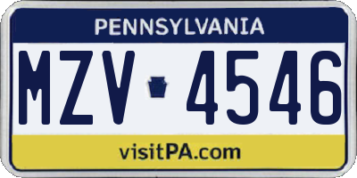 PA license plate MZV4546