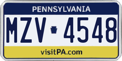 PA license plate MZV4548