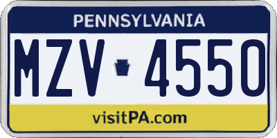 PA license plate MZV4550