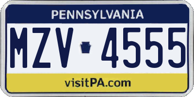PA license plate MZV4555