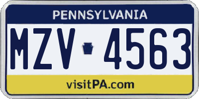 PA license plate MZV4563