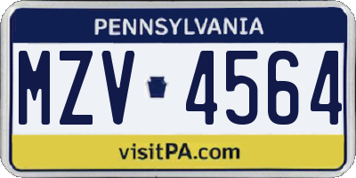 PA license plate MZV4564