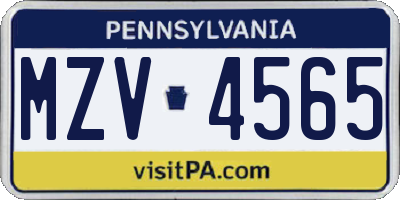 PA license plate MZV4565