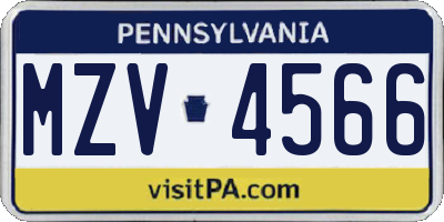 PA license plate MZV4566