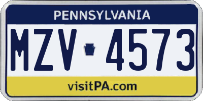 PA license plate MZV4573