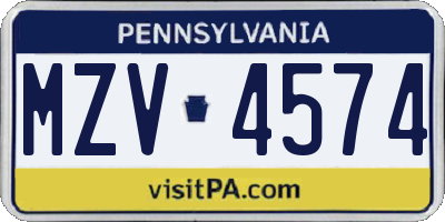 PA license plate MZV4574