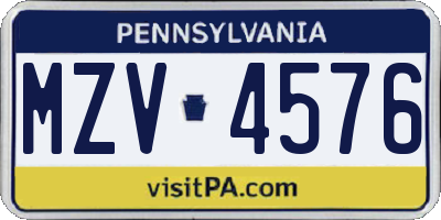 PA license plate MZV4576