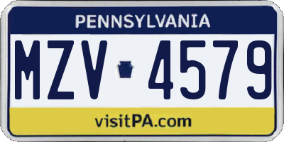 PA license plate MZV4579