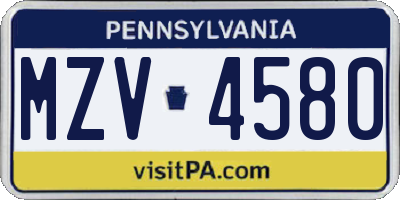 PA license plate MZV4580