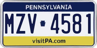 PA license plate MZV4581