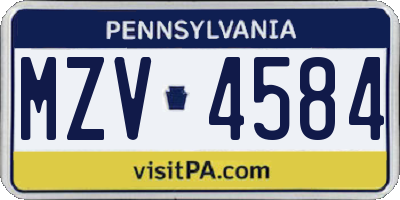 PA license plate MZV4584