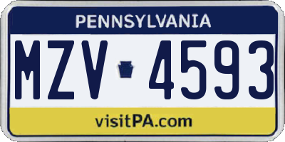 PA license plate MZV4593