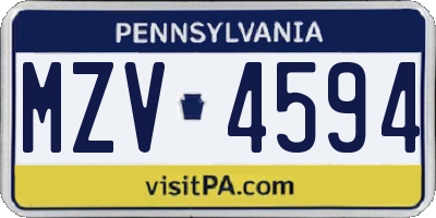 PA license plate MZV4594
