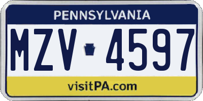 PA license plate MZV4597