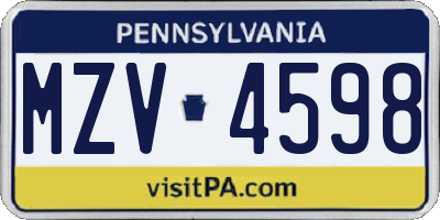 PA license plate MZV4598
