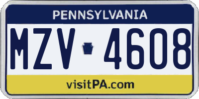 PA license plate MZV4608