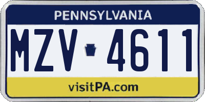 PA license plate MZV4611