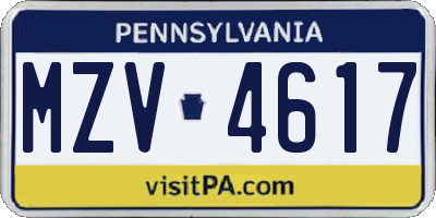 PA license plate MZV4617