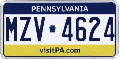 PA license plate MZV4624