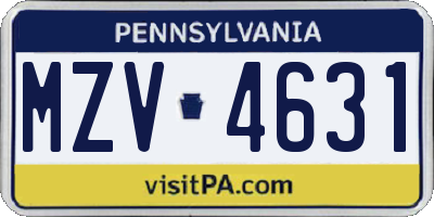 PA license plate MZV4631