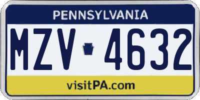 PA license plate MZV4632