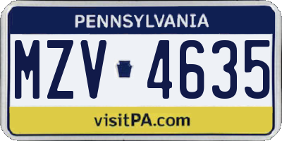 PA license plate MZV4635