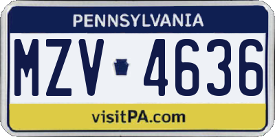 PA license plate MZV4636
