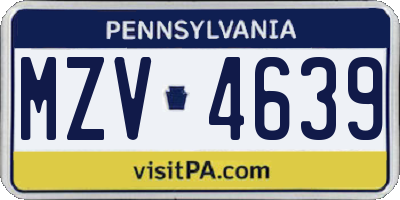 PA license plate MZV4639