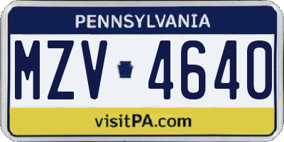 PA license plate MZV4640