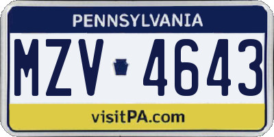 PA license plate MZV4643