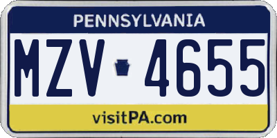 PA license plate MZV4655