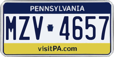 PA license plate MZV4657