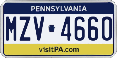 PA license plate MZV4660